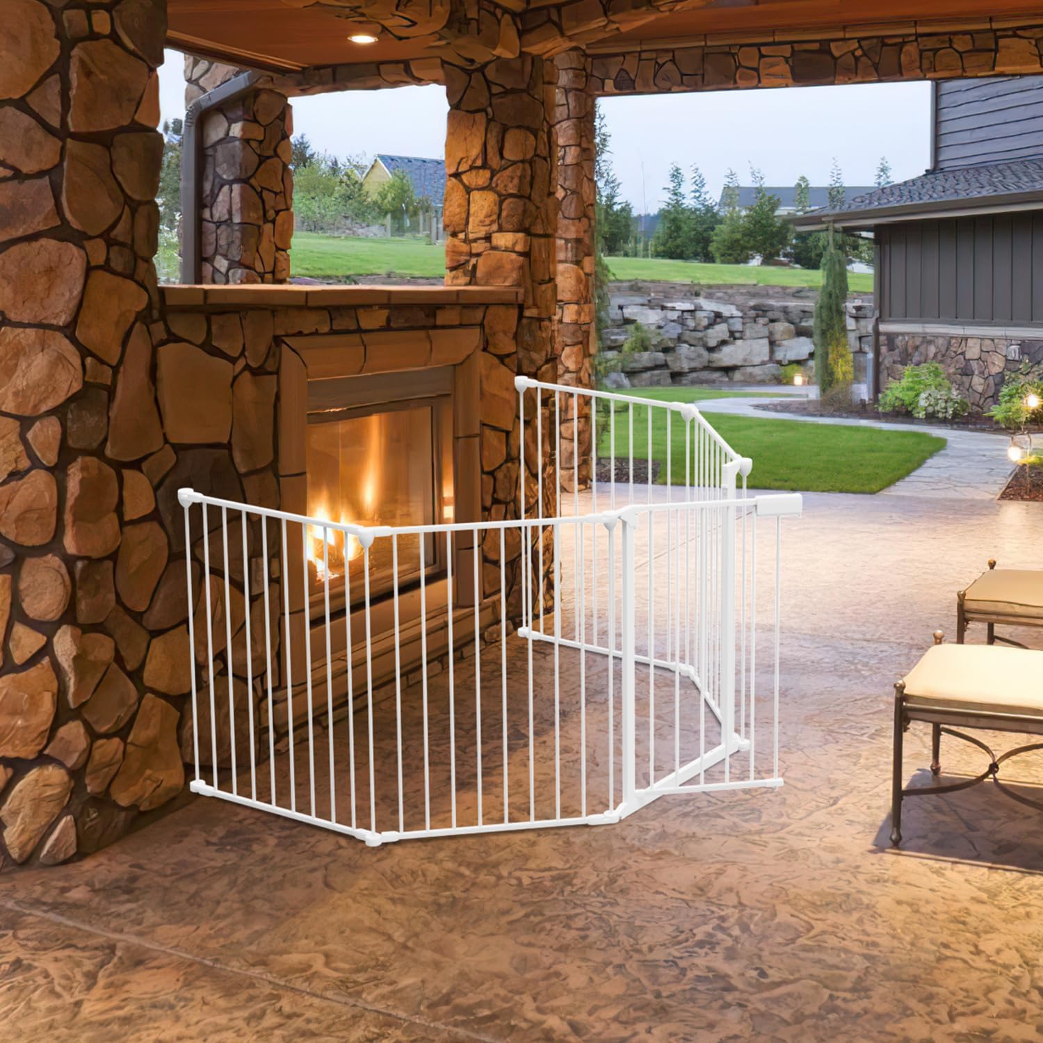 Rejilla de protección para chimenea con puerta de metal, 310 cm, rejilla de seguridad plegable con mecanismo de apertura a presión, rejilla de protección para seguridad infantil, 5 piezas