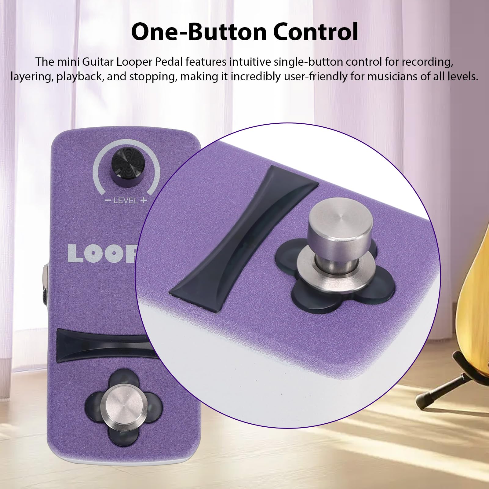 Fafeicy Pedale Looper per Chitarra a Interruttore Singolo Mini, Pedale Effetti in Lega di Zinco Alimentato con Memoria Intelligente da 12 Minuti