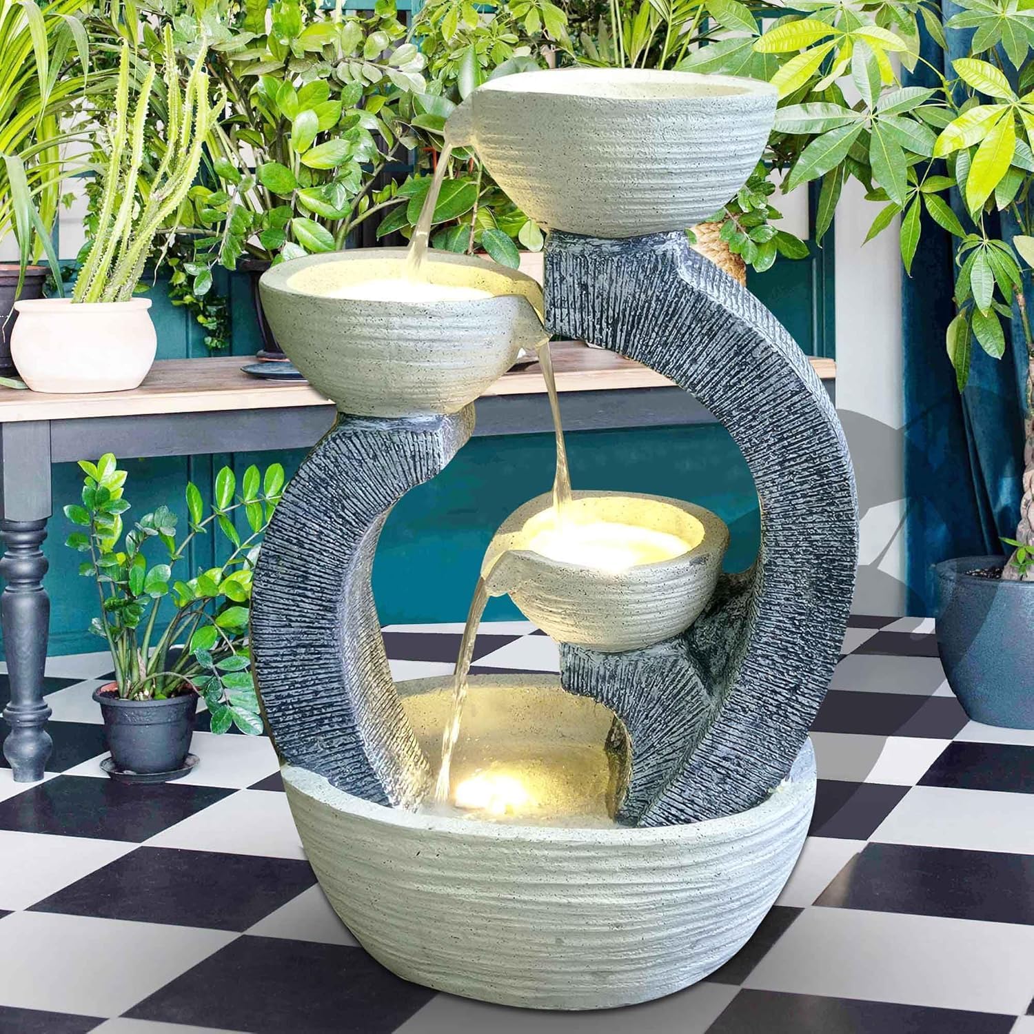 SwarnNest Interiors Cascading 3-Tier Diya Water Fountain, Big Fountain for Indoor Outdoor Garden Living Room (Article 2)-image-10