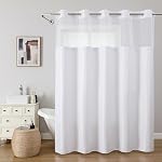 White No Hook Shower Curtain with Snap in Liner, 230GSM Waffle Weave Shower Curtains Waterproof Polyester Fabric Shower Curtain Set for Bathroom Bathtubs, Through Mesh Top Window,71Wx74H