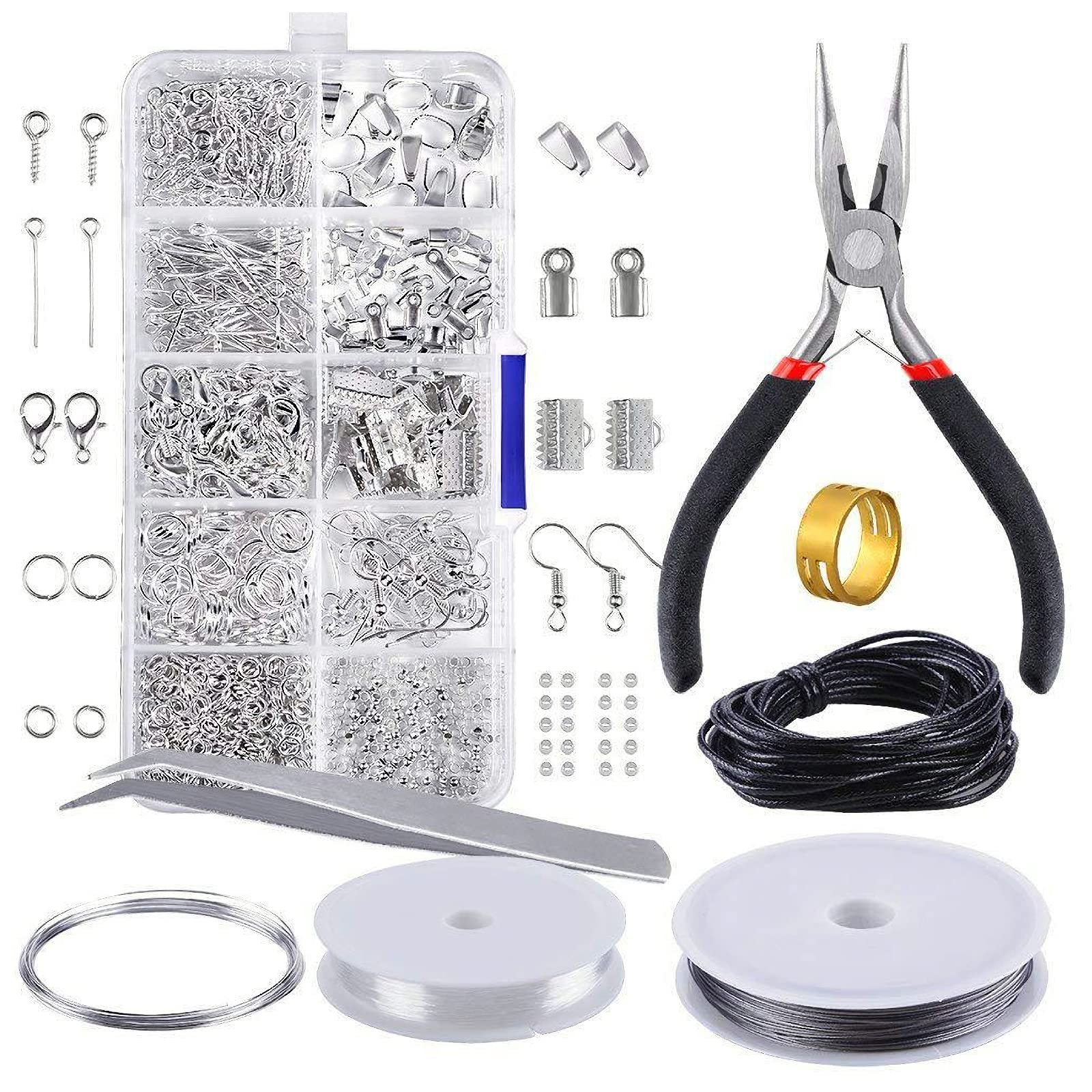 Naturezhen Jewelry Making and Repair Tools Kit, Bracelets Necklaces Accessories, Earring Making Kit, Craft Supplies with Pliers, Jewelry Findings Starter Kit (Silver)
