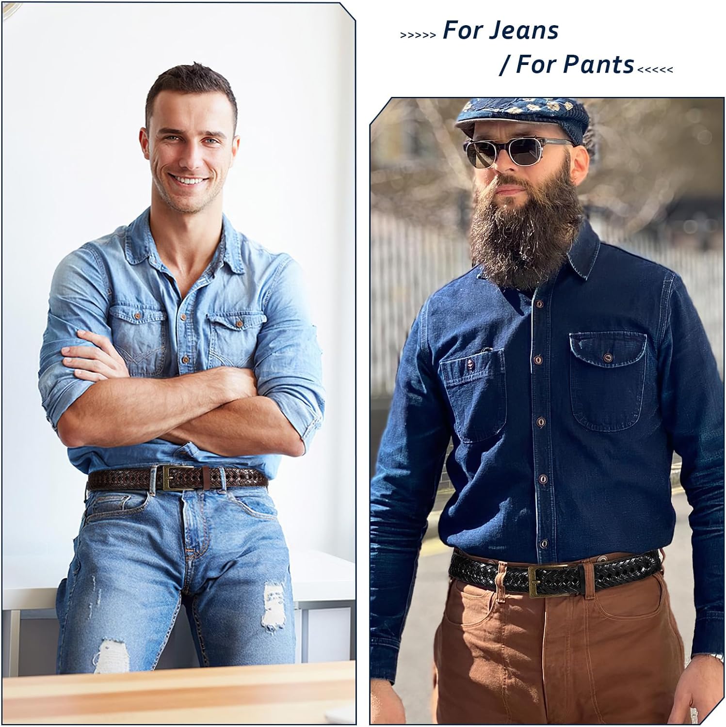 BELTROAD Braided Leather Belt for Men Casual Jeans Golf, Men's Leather Woven Alloy Buckle Hand Braided Belts Gift for Men - Image 3