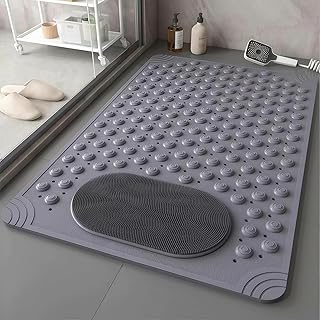 23 X 35 Inch Large Shower Mat, Large Shower Mats for Inside Shower, with Suction Cups Drainage Holes, Foot Massage Exfoliating (Gray)
