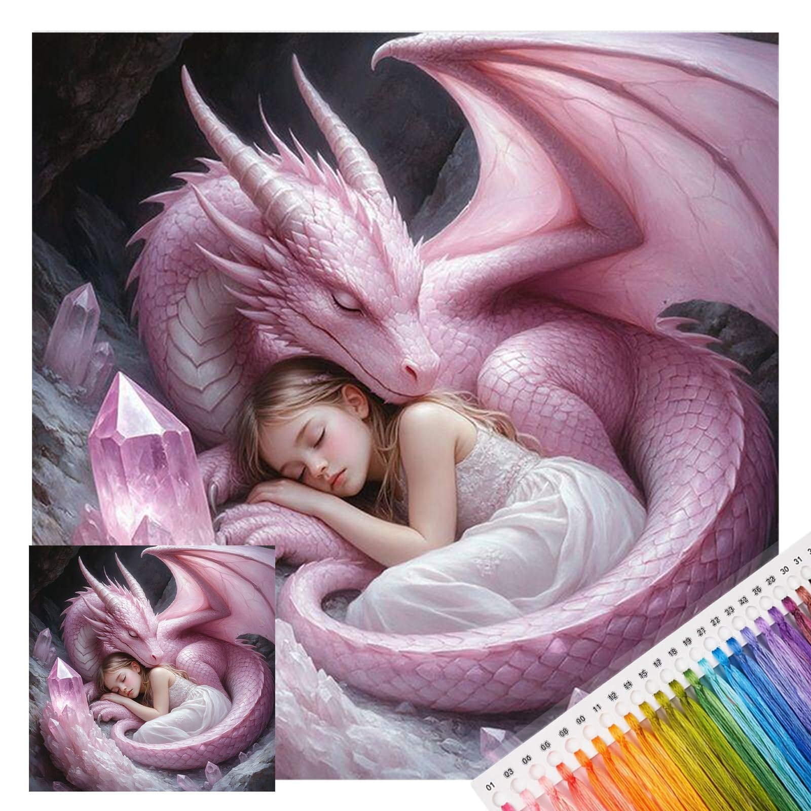 POETRYDRAW Girl and Pink Dragon 11CT DIY Cross Stitch Kit 17.72x17.72in Embroidery Starter Set for Beginners & Adults - Home Decor (Pink Dragon)