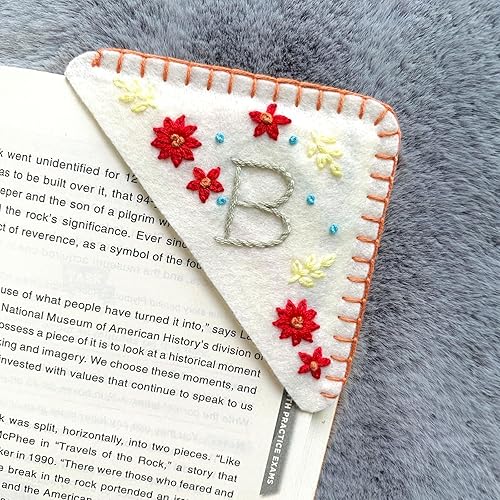 Miniatura 69 de Marcapáginas de esquina bordado a mano personalizado, lindo marcador de libro con flores, regalo de costura a mano para mujeres amantes de los Rojo