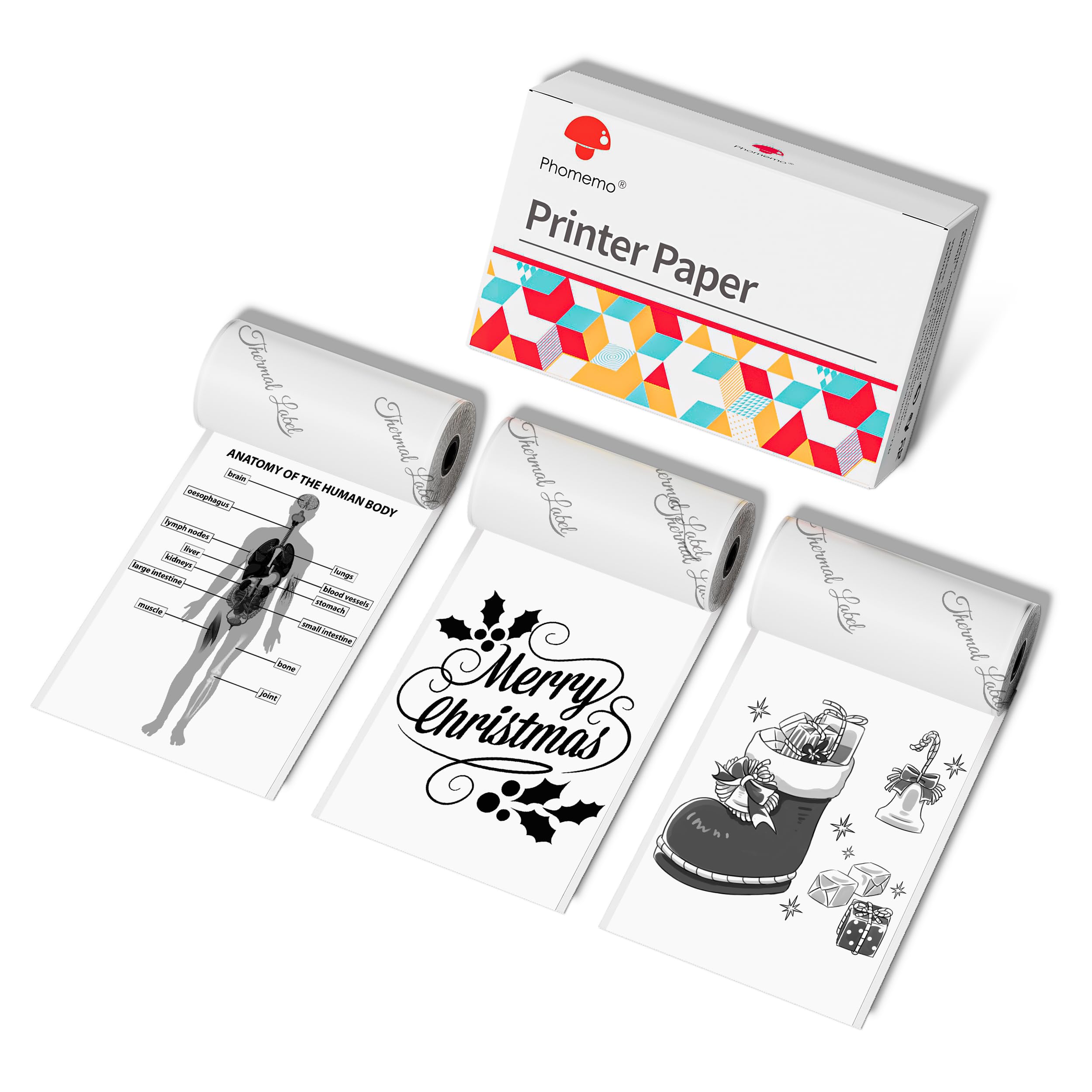 Phomemo Papel de impresora de 53 mm para M02, M02S, M02Pro, M03, M03AS, M04S, M04AS Mini impresora, 3 rollos de papel térmico autoadhesivo, negro sobre blanco 53 mm x 3,5 m, 2 años de conservación