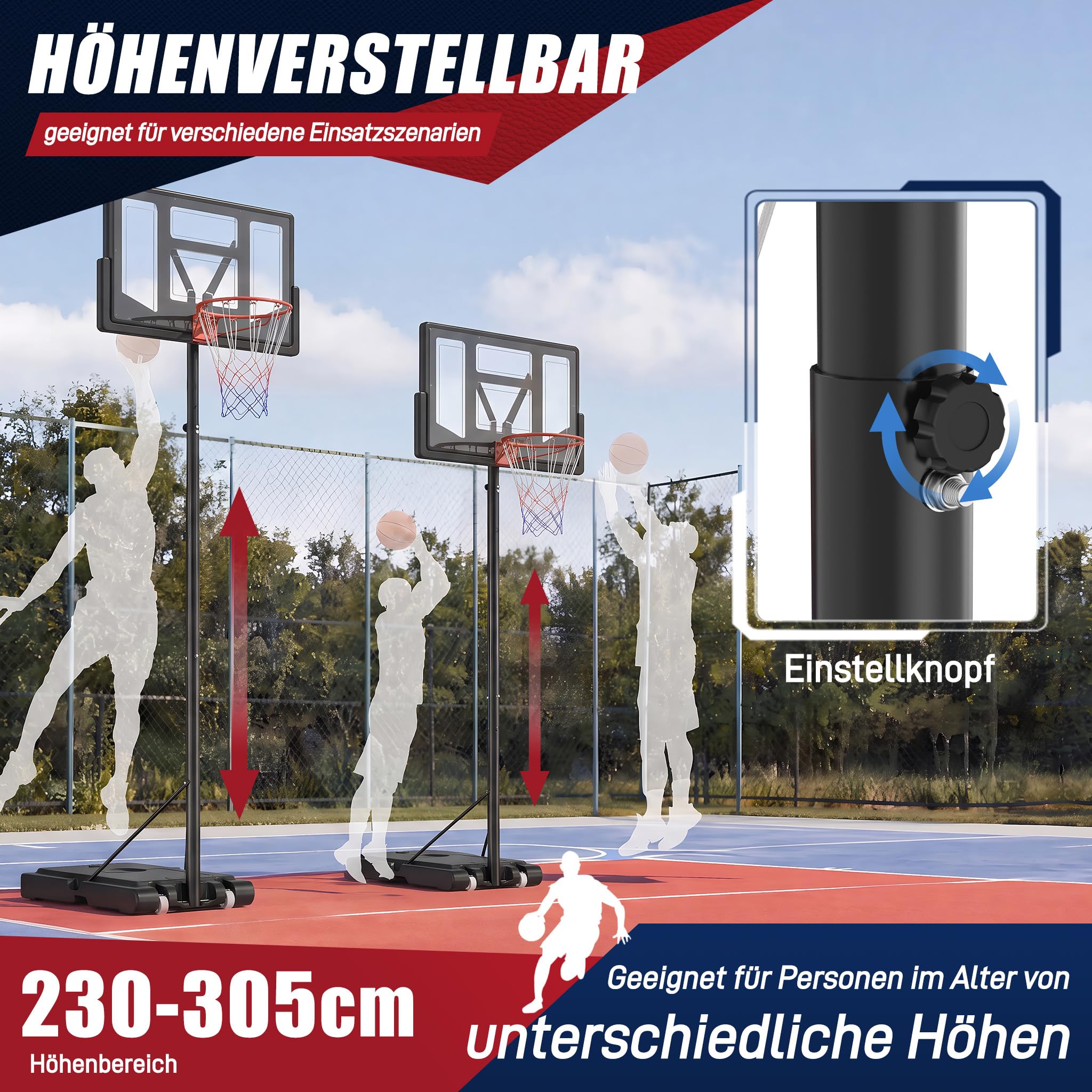 Froadp Canasta de baloncesto ajustable en altura para interior y exterior, soporte de baloncesto con soporte, juego completo, incluye pelota de baloncesto, bomba, equipo de baloncesto portátil para