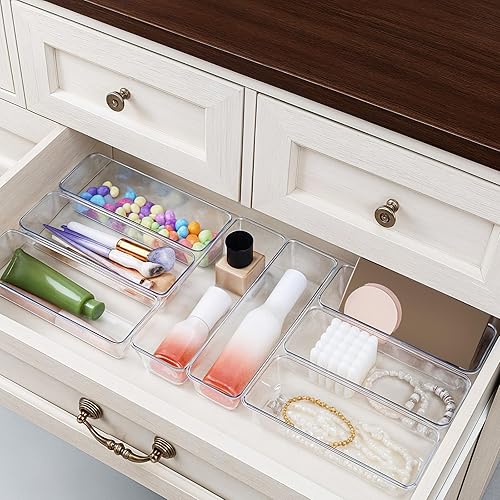 Miniatura 7 de 12 organizadores de cajones de plástico transparente, separadores de cajones de tocador, bandeja de almacenamiento de utensilios de cocina para