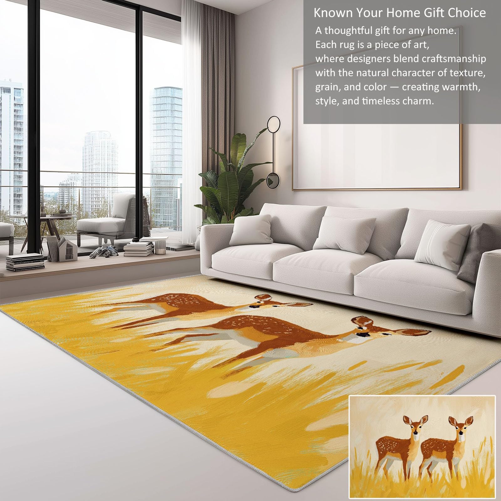 Generisch Teppich Flauschig Handgezeichnetes Gras Pfad Schmutzabweisend Flanell Teppiche, Dunkelgelb Waschbar Kinder rutschfest Teppiche Für Wohnzimmer und Schlafzimmer Spielzimmer 90 x 150 cm