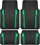 CAR PASS Heavy Duty Rubber Car Mats Metallic, Aluminum Film All Weather Floor Mats Waterproof Universal Trim to Fit Automotive SUV Sedan Van 4 Piece Anodized Deep Dish Two-Tone Sporty Black Red Chrome
