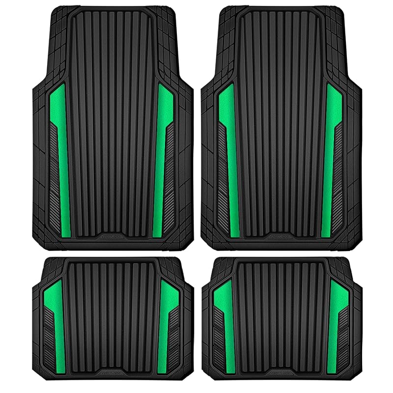 Tapete Automotivo de Borracha com Filme de Alumínio CAR PASS Preto e Verde para Carros, SUVs e Vans, 4 peças