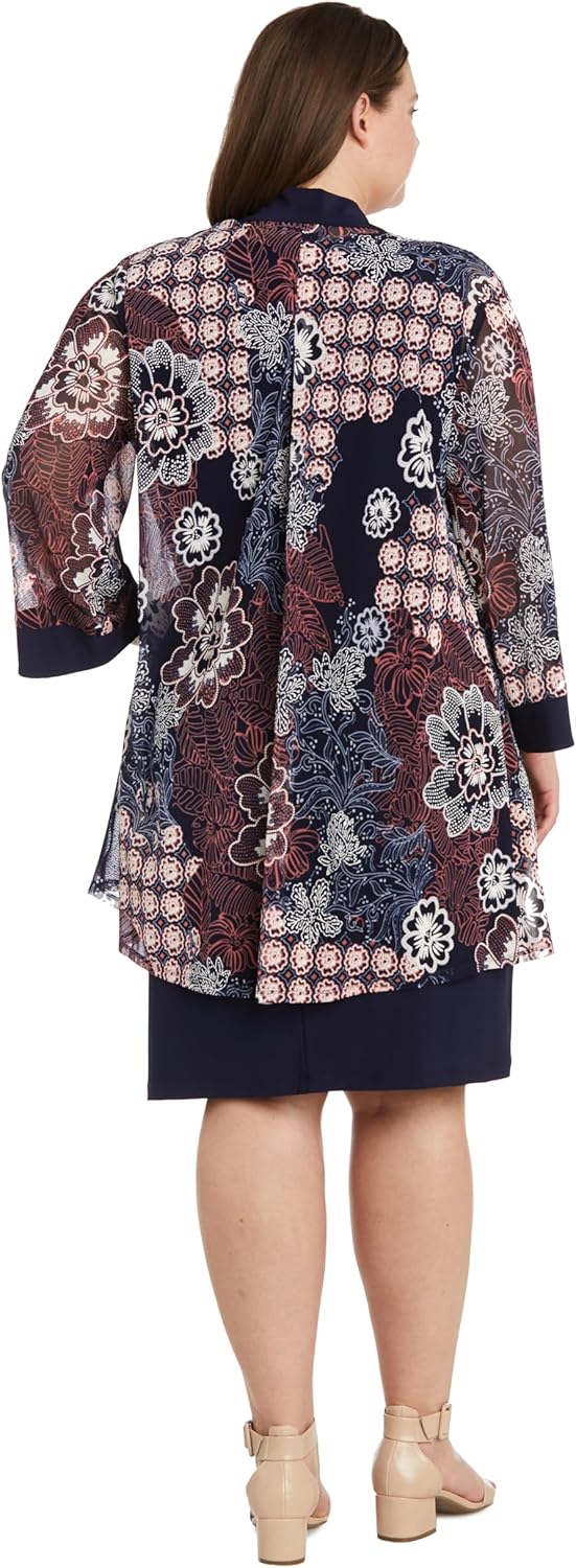2PC Geometric Pattern Puff Print Mesh Jacket & Dress - Image 7
