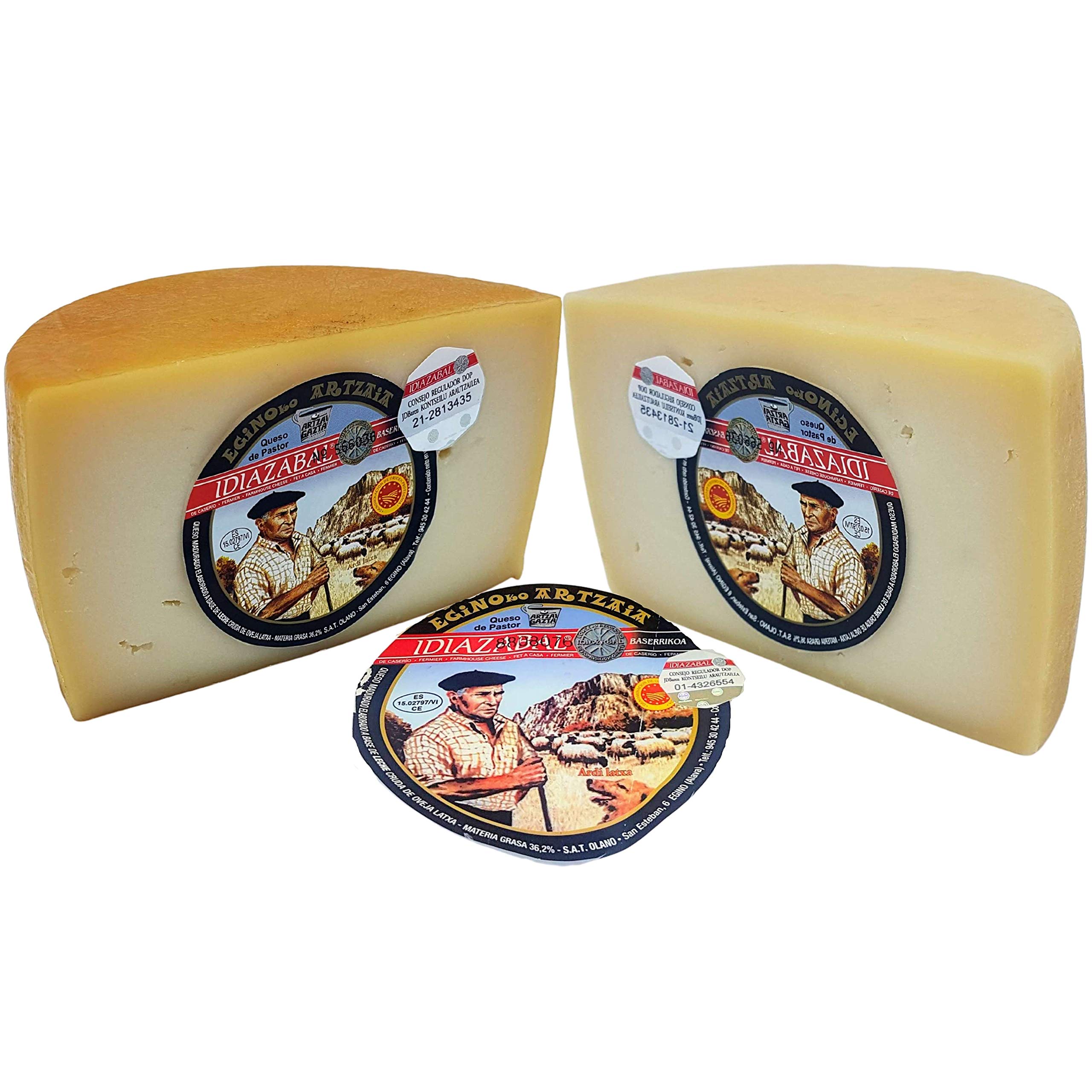 Queso Idiazabal Ahumado (Medio Queso) + Queso Idiazabal Blanco (Medio Queso) Lo Mejor de la Denominación de Origen Elaboración Artesanal - Elaborado con Leche cruda de Oveja Latxa