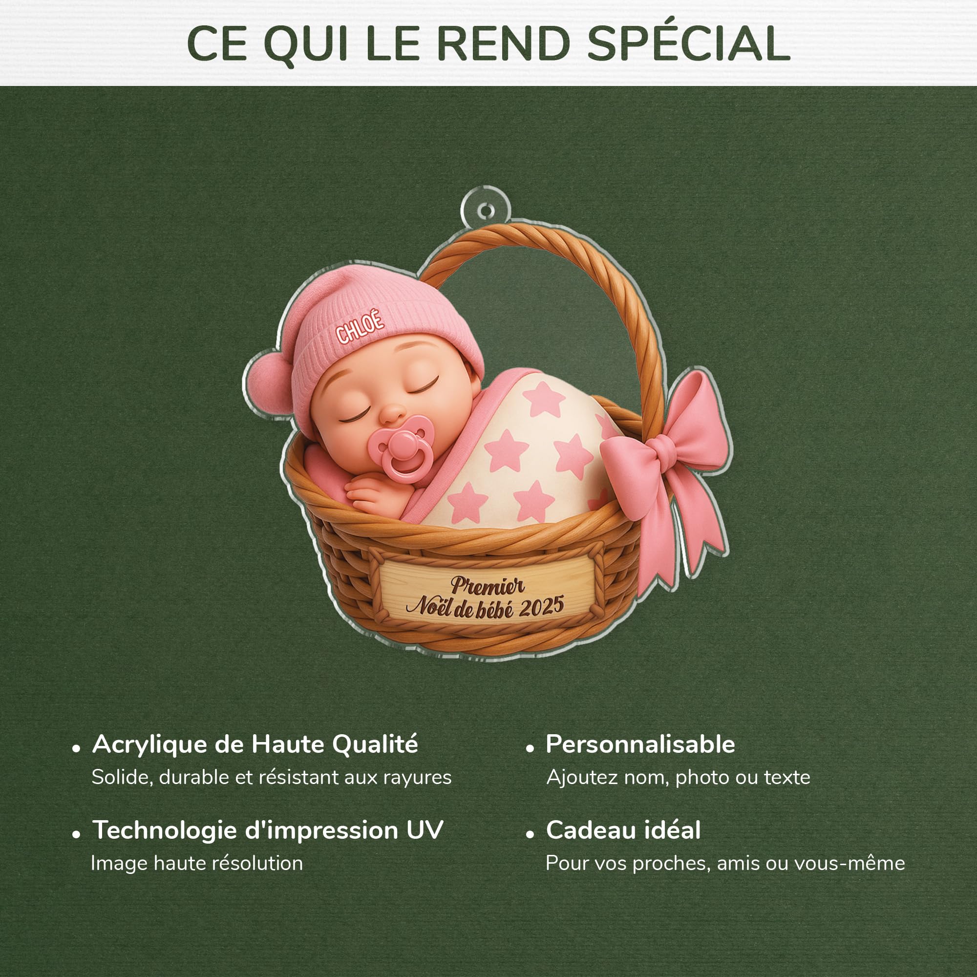Ornement Bébé Personnalisé - Premier Noël De Bébé Avec Photo & Prénom