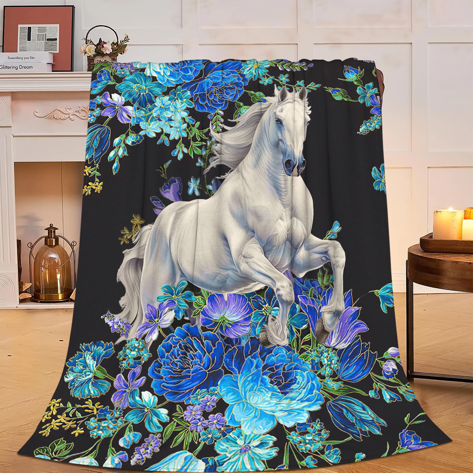 Mecowcm Horse Blanket White Horses Fleece Throw Blankets Fuzzy Plush Super Soft Cozy Warm Horse Decor Stuff Bedding Blanket Gifts for Boys Girls Kids Adult Men Women 60"x80" โ image 1