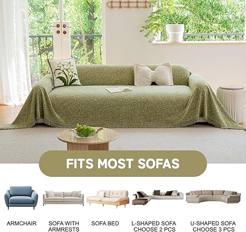 Miniatura 224 de HANDONTIME fundas de sofá beige para sofá, fundas boho de jacquard y corduroy para perros, funda de sofá de felpilla para perros, protector suave