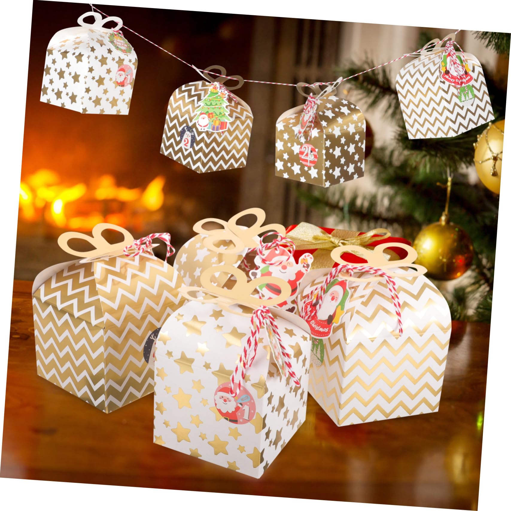 Anneome 24 Piezas Cajas de Regalo de Papel para Navidad con Diseño Festivo de Cajas Portátiles para Dulces Galletas y Chocolates para Fiesta y Decoración Navideña