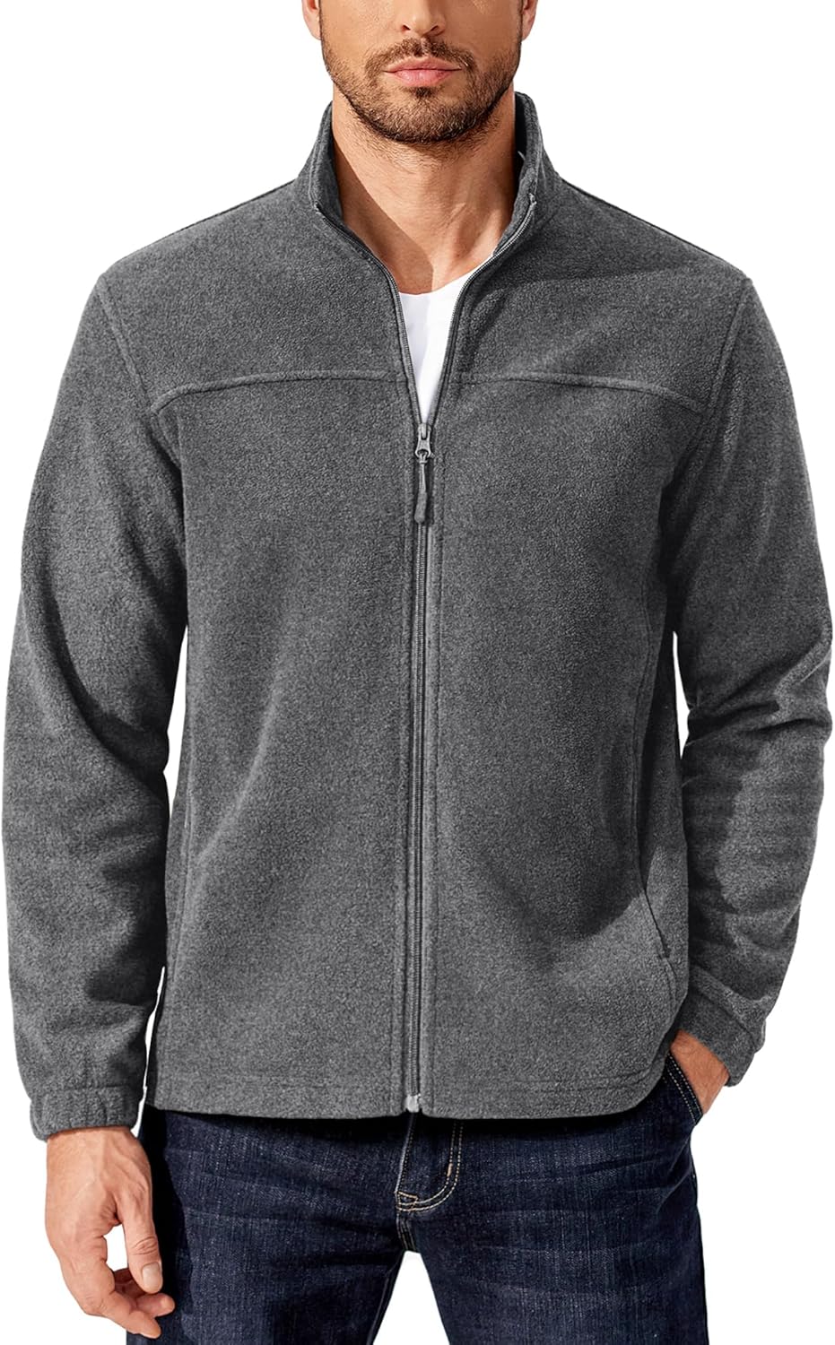 COOFANDY Men's Polar Fleece Jacket Lightweight Full Zip Jackets Outdoor Hiking Casual Soft Warm Coat With Pockets