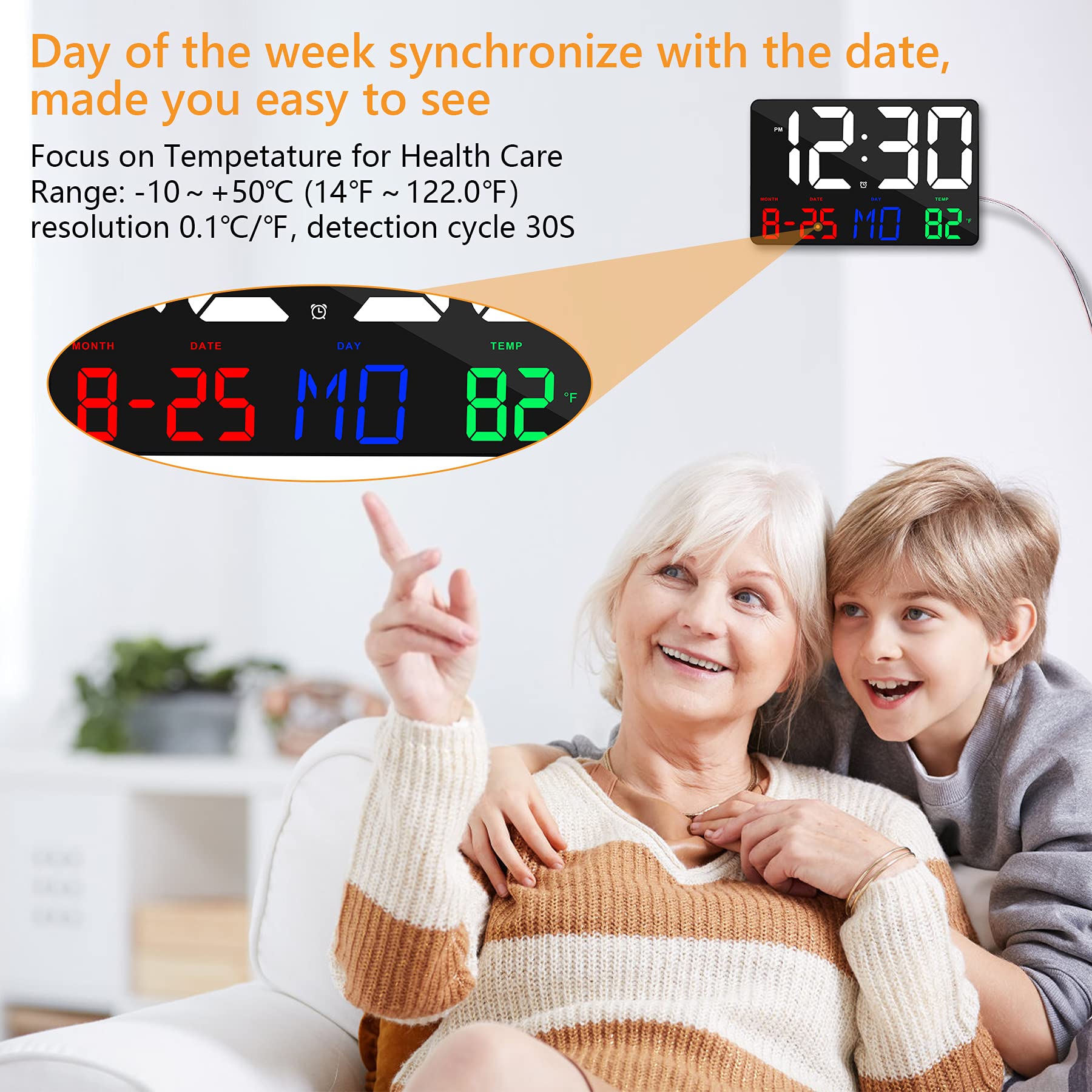 Digital Wall Clock,11.4" LED Digital Clock Large Display with Remote