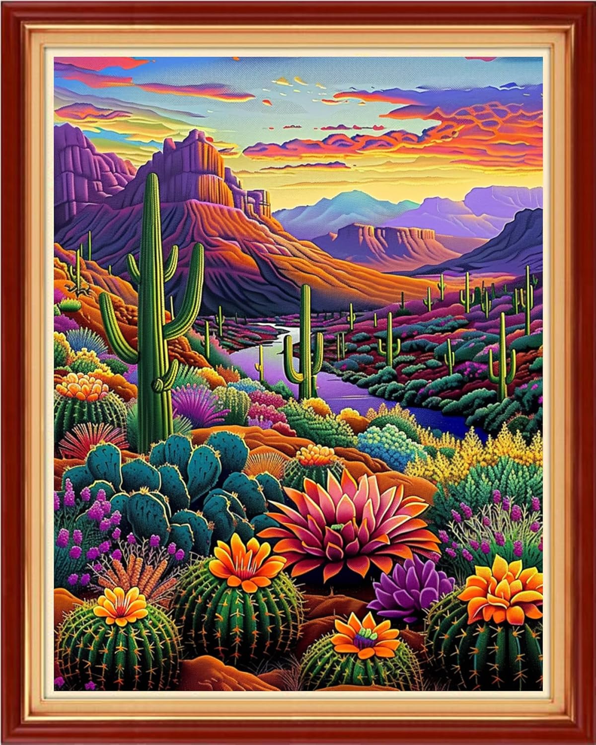 Redxing Stamped Cross Stitch Kits - Beach Night Landscape Counted Cross Stitch Kits for Beginners Adults Needlepoint Cross-Stitch Patterns-Succulent Plant World 16x20 inchs