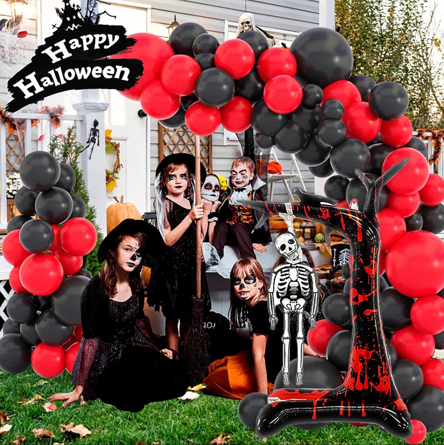 2 Pcs Halloween Decorations Balloon Scary Skeleton Standable Foil Balloons 55in Day of Death Spooky Large Punch Inflatable Decorations for Indoor/Outdoor Halloween Party Supplies - Image 5