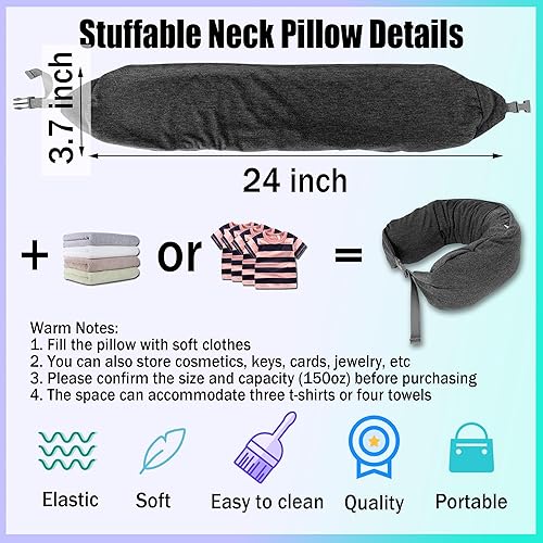 Miniatura 2 de JuGeoZhi Almohada de cuello rellenable para viajes, almohada de tubo con ropa para aviones, bolsa de viaje portátil