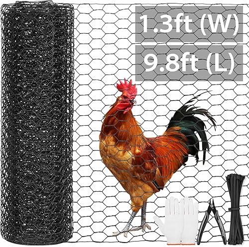 Cerca de alambre de pollo negro para arreglos florales, rollo de malla de alambre galvanizado hexagonal de 15.7 pulgadas x 9.8 pies para