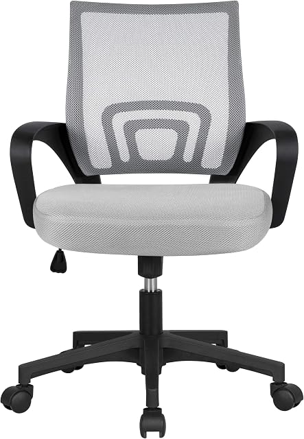Yaheetech Modern Office Chair Executive Desk Chair Computer Chair Adjustable Task Chair with Back Support Wheels and Arms for Home Study Grey