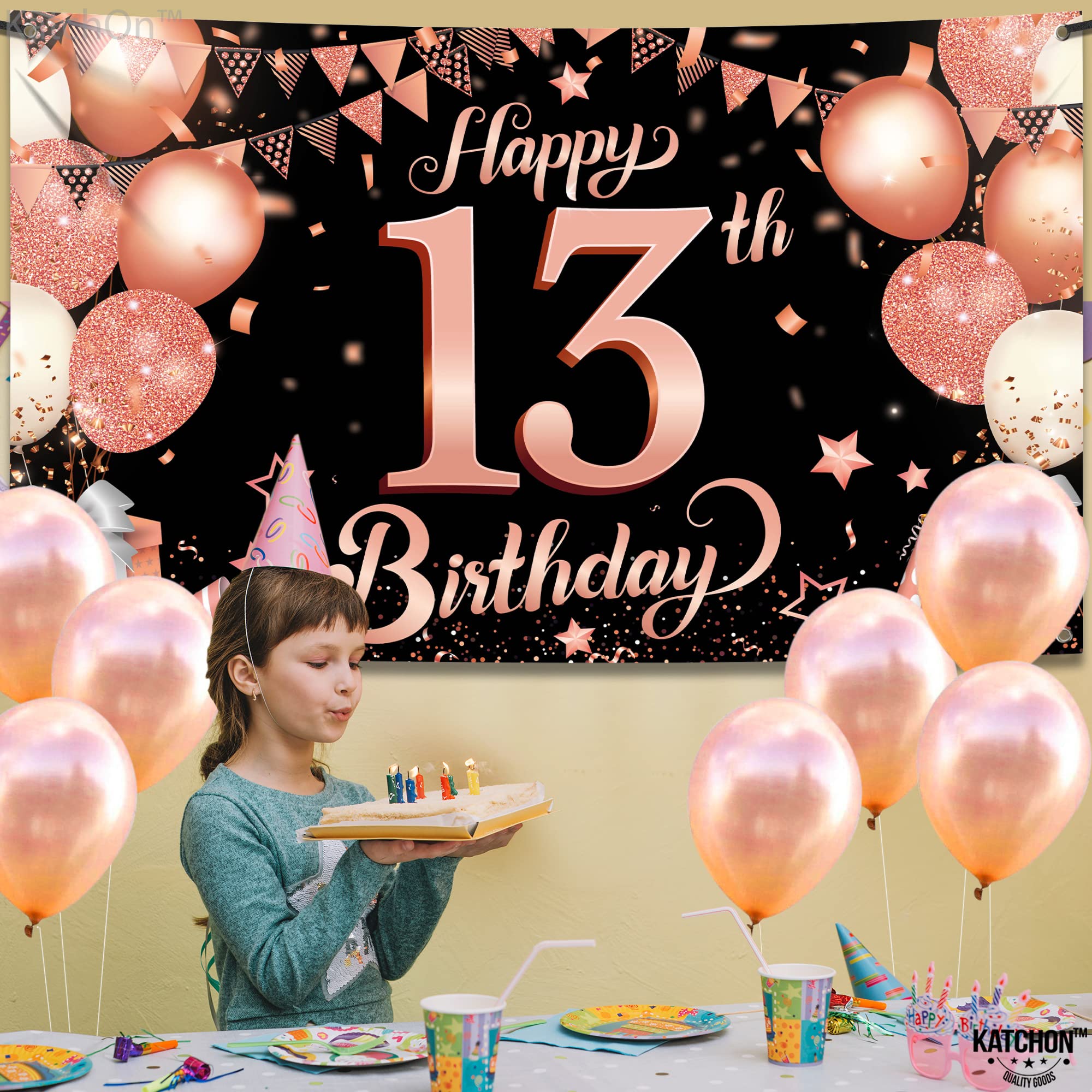 Gold Glitter 'Hello 13' Banner - Teen Birthday Party Decor, Hanging Sign For 13th Birthday Celebration
