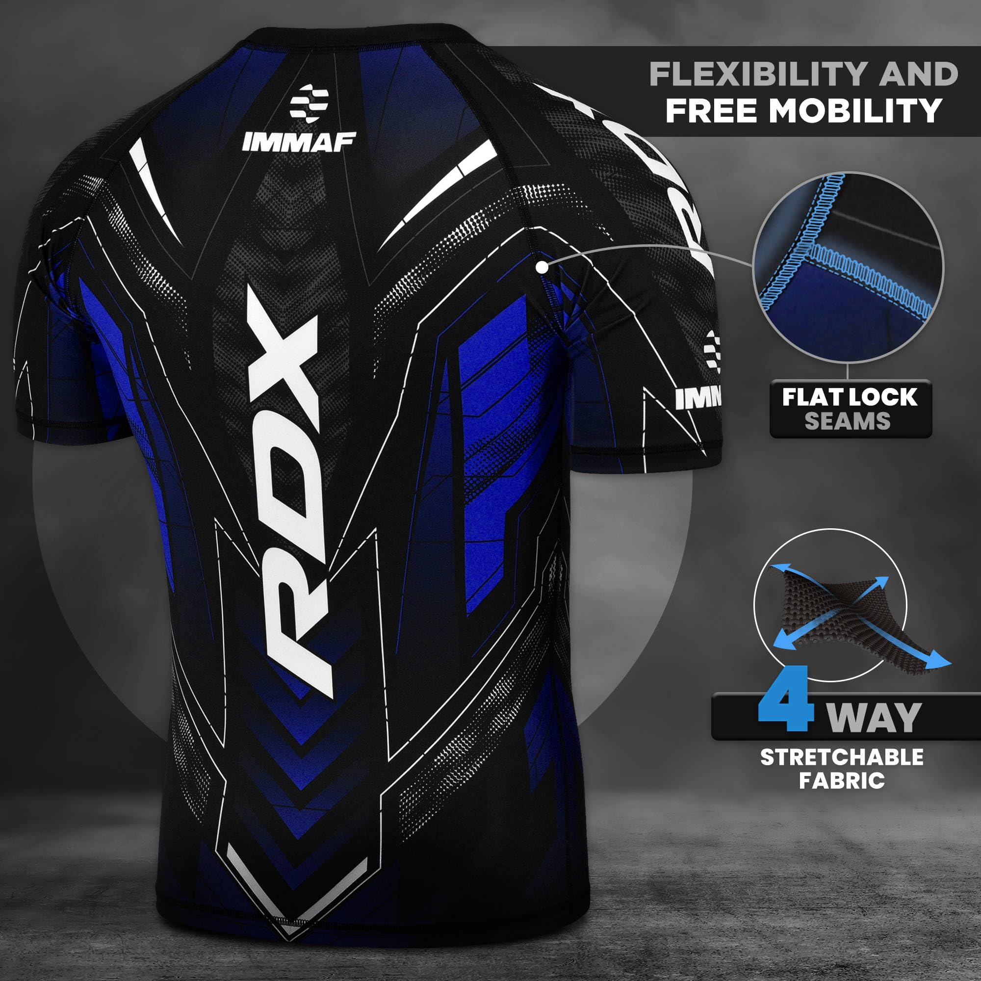 RDX Camiseta de compresión de media manga aprobada por la IMMAF, flexible, para nivel de competición y sesiones de entrenamiento