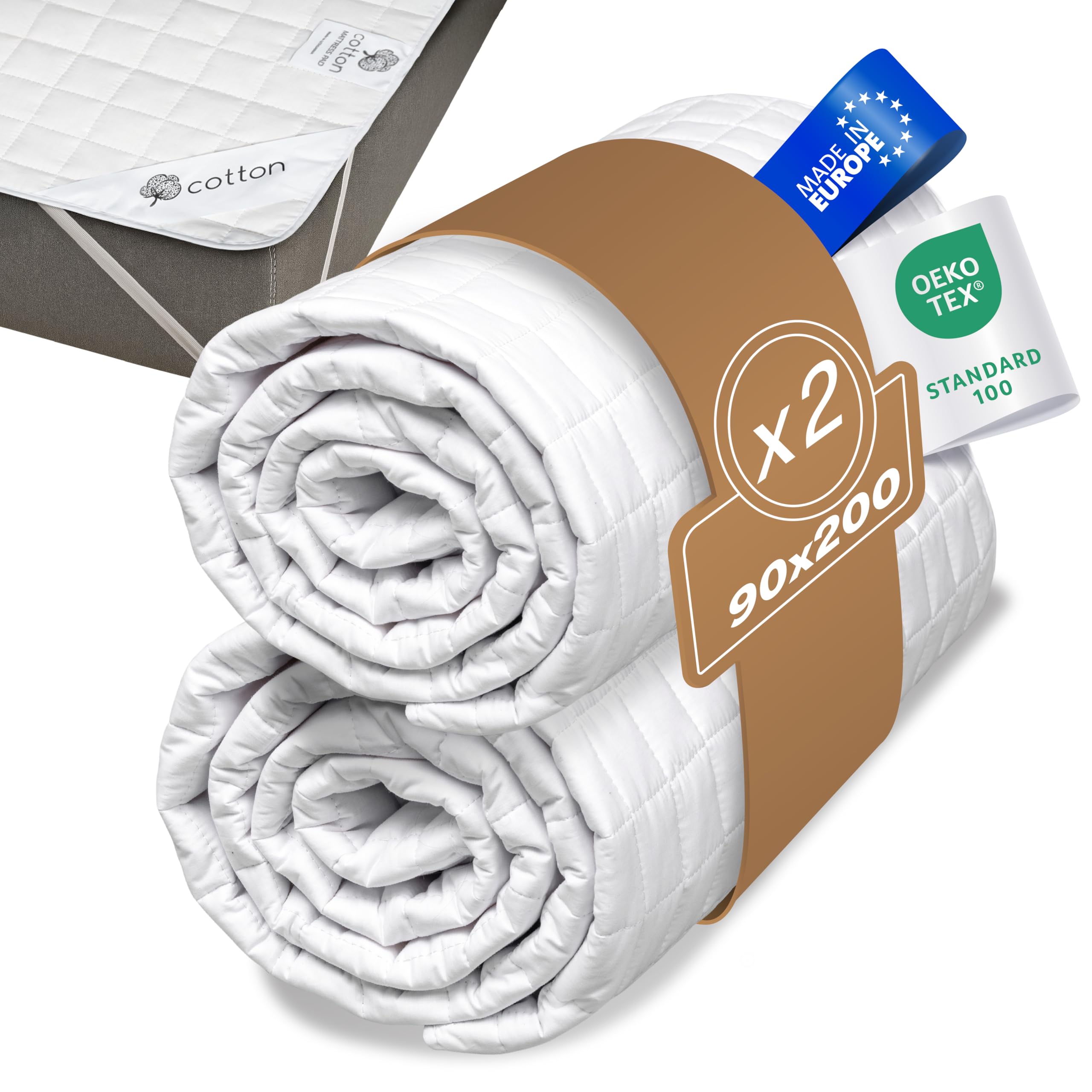 Fam’ Home 2 Stück Matratzenschoner 90x200 cm – Atmungsaktive, Waschbare Matratzenauflage, Anti-Milben, Hygienischer Matratzenschutz, Baumwolle-Polyester
