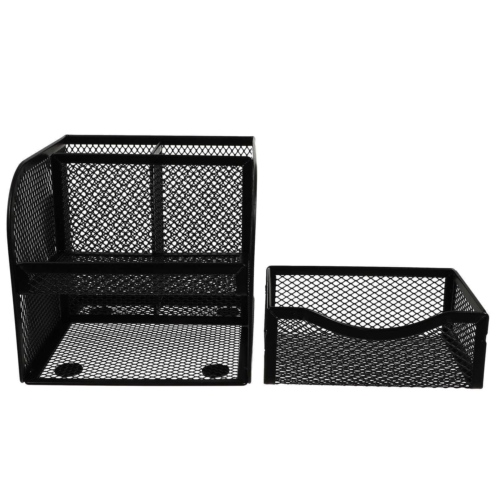 NUOBESTY 2 Pezzi Organizzatore Scrivania con Cassetto Metallo Nero Penne e Forniture Ufficio per Casa e Studio Supporto con Separate per Desktop Ordinato