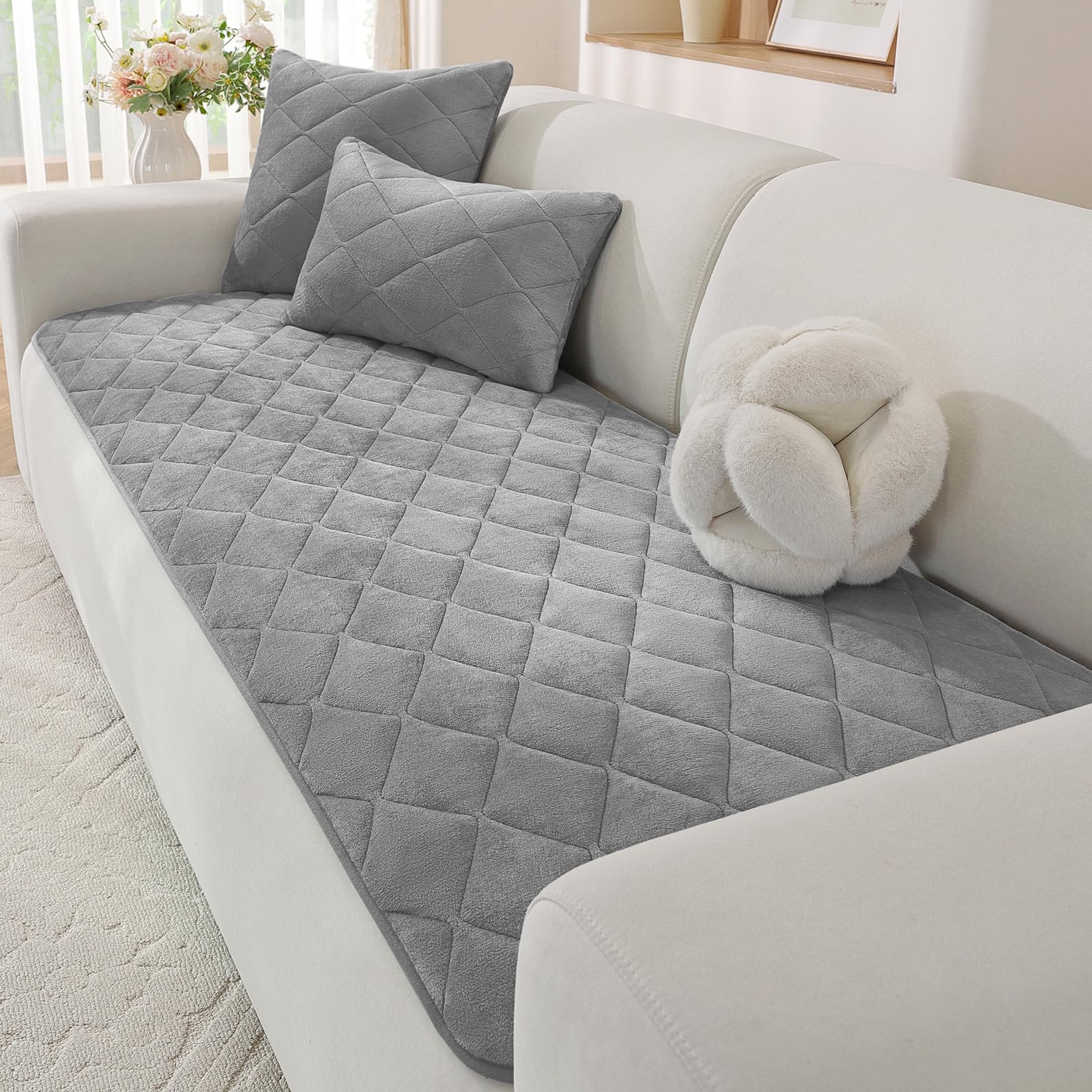 XINEAGE Thick Sofa Covers 2 3 4 Seater, Non-Slip Fuzzy Pet Sofa Cover Washable, L-Shaped Corner Couch Cover, Sofa Seat Covers Furniture Protectors for Dogs, Pet (70x150cm, Dark Grey)