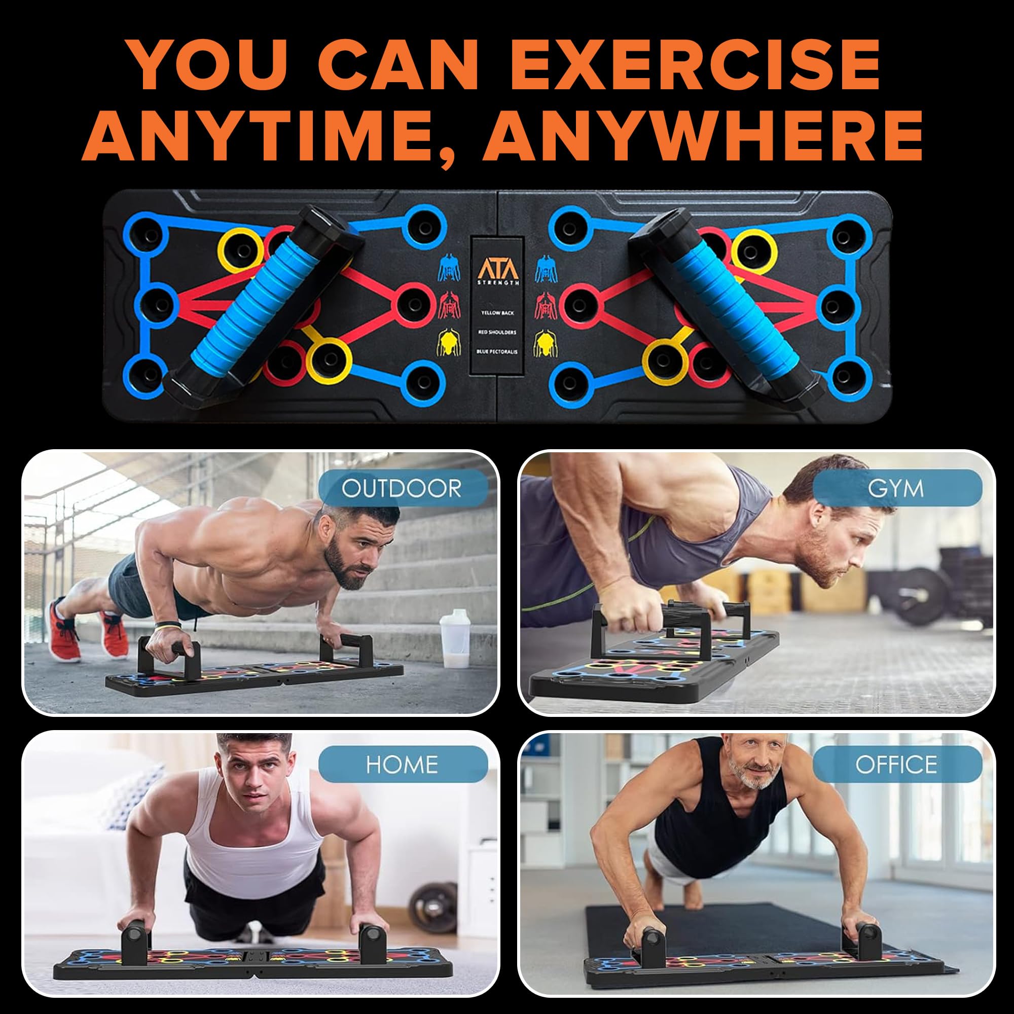 ATA-Strength Heavy-Duty 15-in-1 Foldable Push Up Board for men and women with Adjustable Grip Strengthener, skipping Rope, and 3 Resistance Bands Comprehensive Home Workout System for Targeted Muscle Training and Enhanced Grip Strength