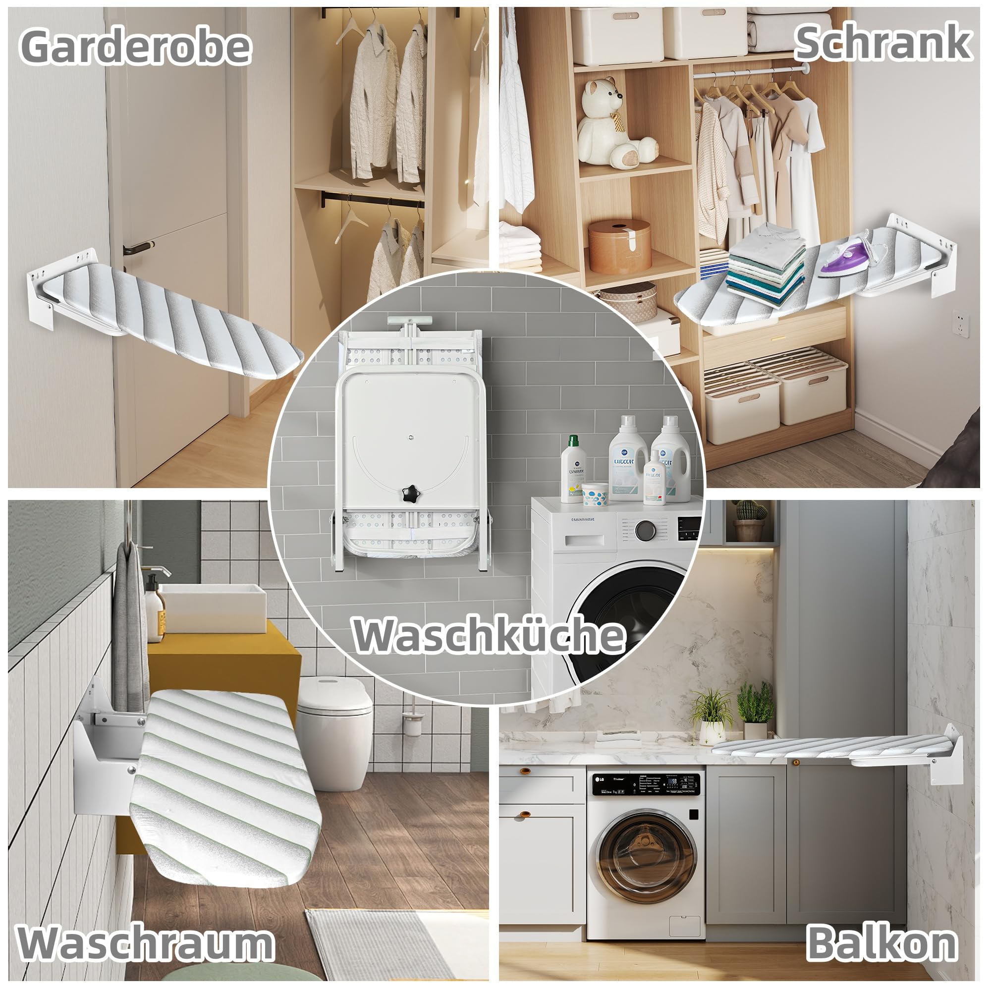 uyoyous Tabla de planchar plegable para montaje en pared, con cubierta resistente al calor, giratoria 180°, tabla de planchar de pared para ahorrar espacio, de primera clase (blanco)