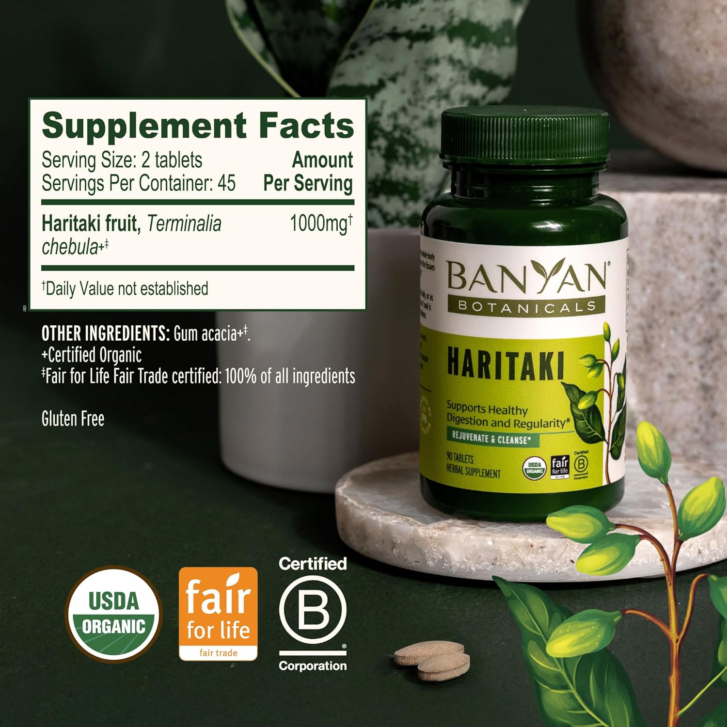 Banyan Botanicals Organic Haritaki Tablets – Natural Colon Cleanse & Digestive Support – Gentle Regularity & Internal Detox Supplement – Terminalia Chebula – 90 Tablets – USDA Organic, Fair Trade - Image 4