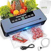 7 in 1 Macchina Sottovuoto Alimenti, Automatica secchi che umidi alimenti Macchina per sottovuoto con Coltello da taglio, Vacuum Sealer con Modalità Vuoto Esterno et 20 Sachetti Sottovuoto