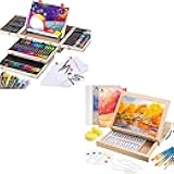 Wooden Art Set Crafts Kit with Drawing Easel & 49 Pieces Watercolor Painting Kit with Wooden Tabletop Easel