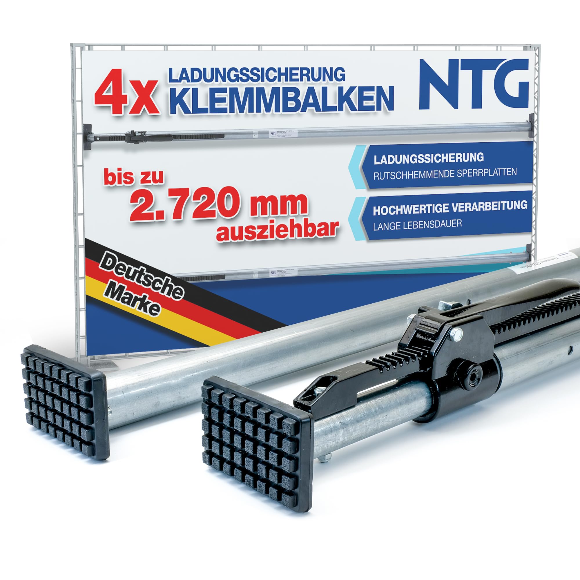 4 x Klemmbalken, Sperrbalken, Sperrlatte, Alu, LKW, 2350-2720 mm Ladungssicherung und Transportsicherung für PKW LKW Anhänger und Transporter