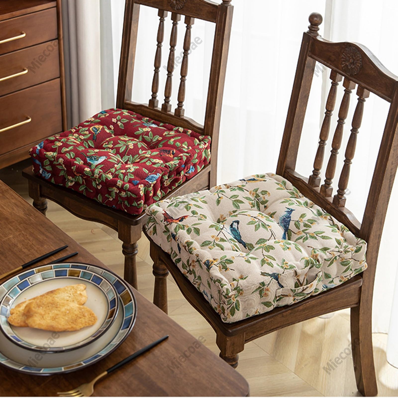 Cojines para Sillas Cojín de Meditación Cuadrado 40x40 Cojin Suelo Grandes con Asa, Cojín Silla de Jardín Exterior y Interior, Cojines para Bancos de Ruedas Comedor(Leaf-3)