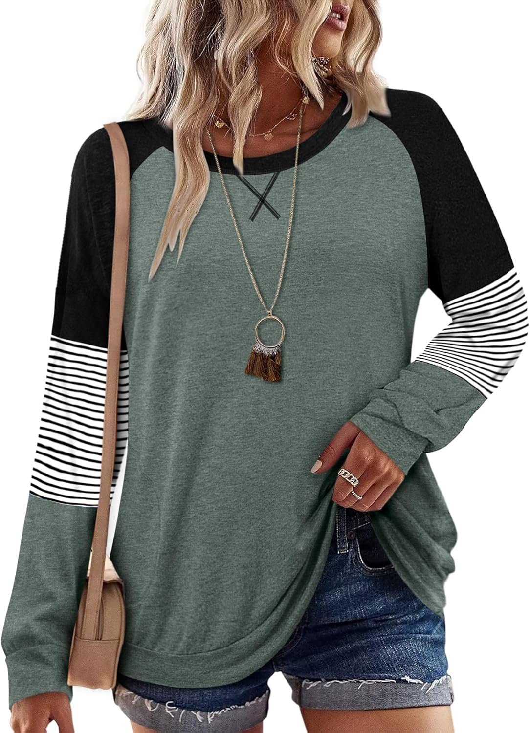onlypuff Long Sleeve Tunic Top for Women Loose Fitting Round Neck - Image 2