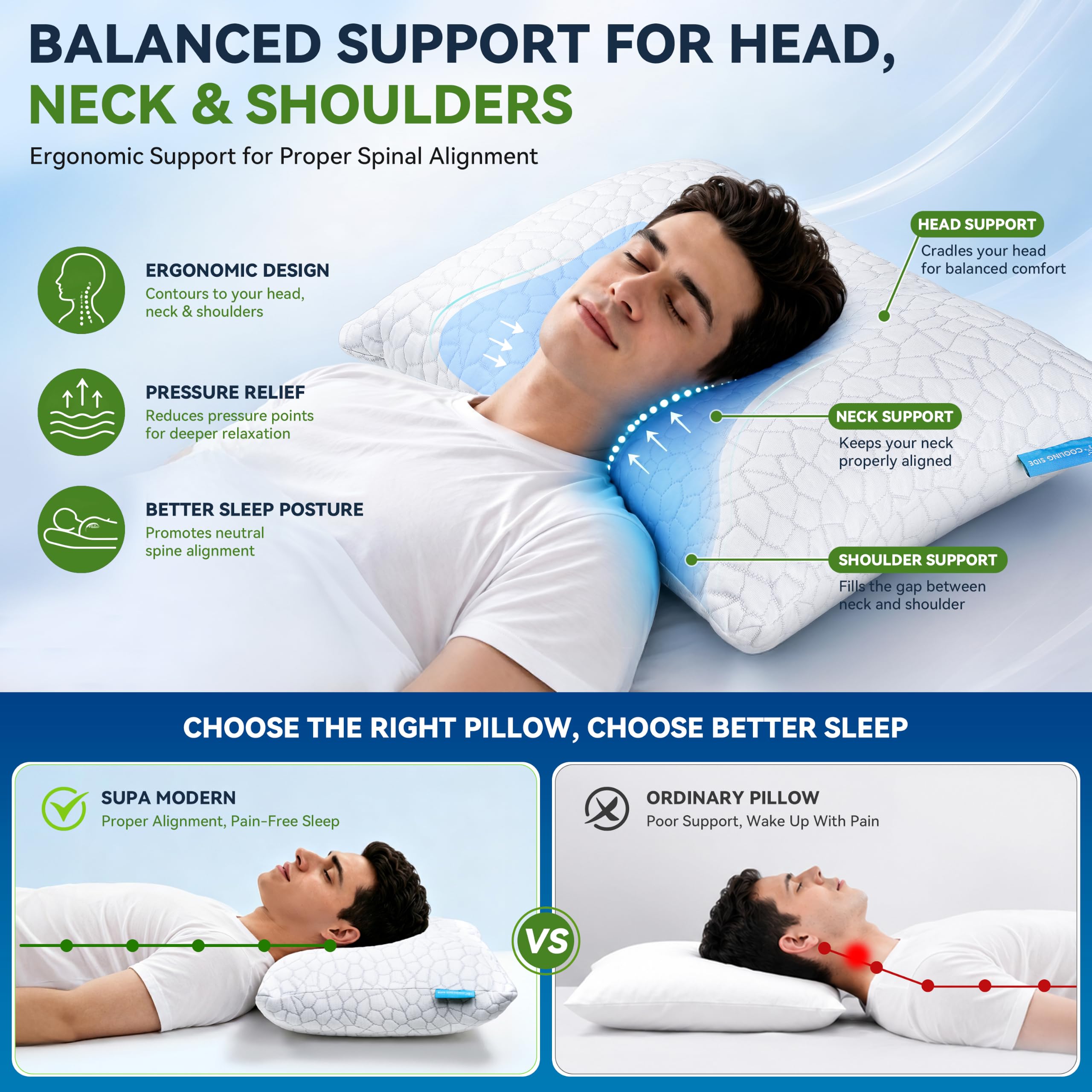 Best Shredded Memory Foam Pillow Picks for 2026 4 SUPA MODERN Cooling Pillow Queen Size Set of 2, CertiPUR-US Shredded Memory Foam Pillows for Sleeping, Cool Bed Pillows — product photo