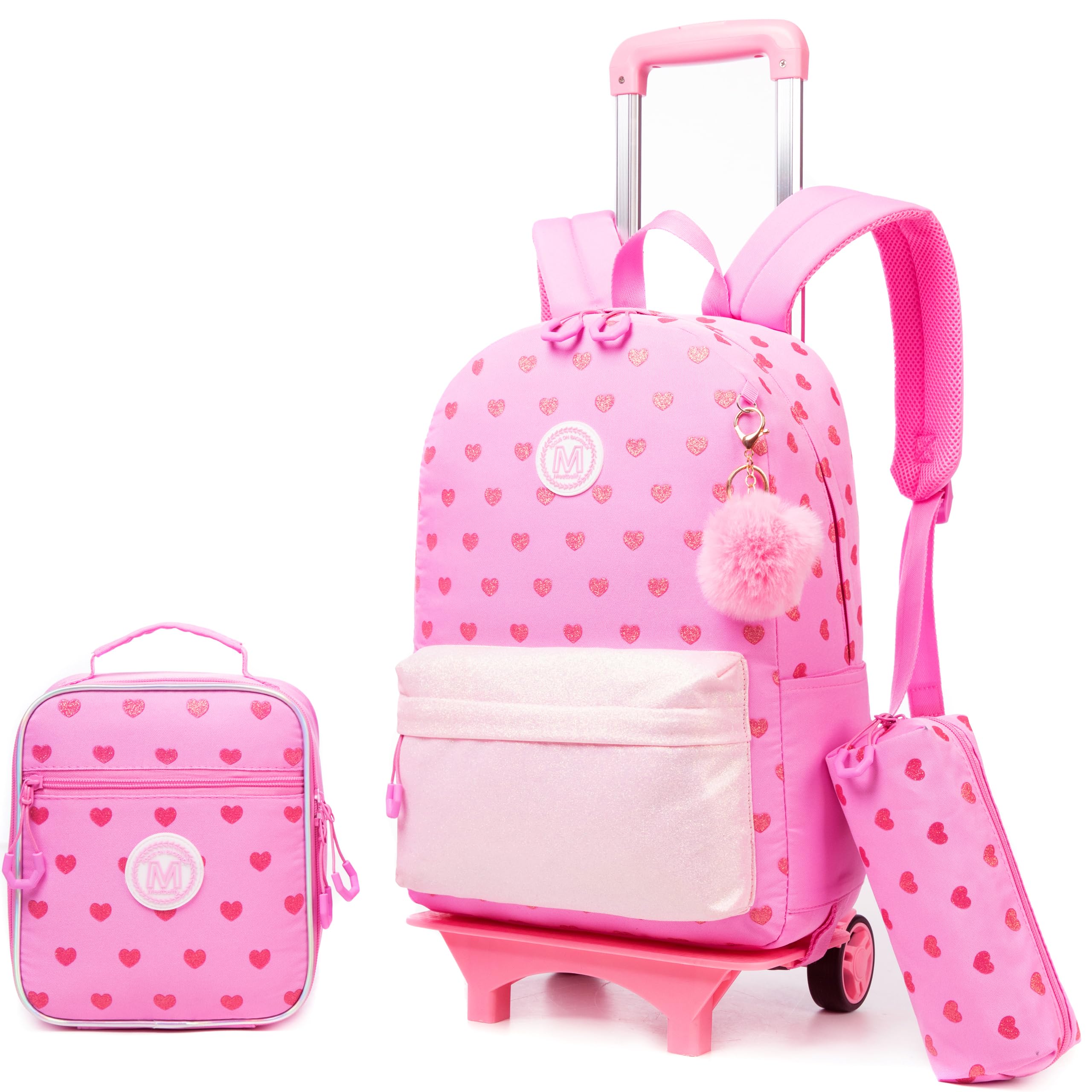 HTgroce Mochila Con Ruedas Niña con Estuche para Lápices y Bolsa para el Almuerzo, Mochilas Escolares Con Ruedas, Mochilas Escolares Con Ruedas Primaria