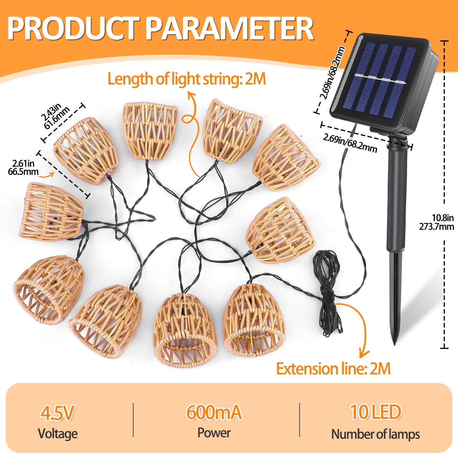 Lot De 10 Guirlandes Lumineuses Solaires D'extérieur À LED, Lanternes Extérieures Résistantes Intempéries IP44, Guirlandes Lumineuses Corde De Papier, Pour Jardin, Balcon, Extérieur, Blanc Chaud