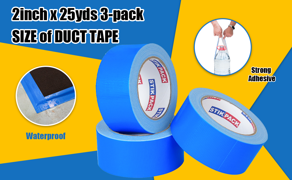 Image of 3 Rolls Blue Duct Tape, Heavy Duty Strong Industrial Colored Duct Tape 9mil x 2inch x 25yds Flexible, No Residue, Waterproof and Tear by Hand, Multi-Use for Indoor & Outdoor Repairs