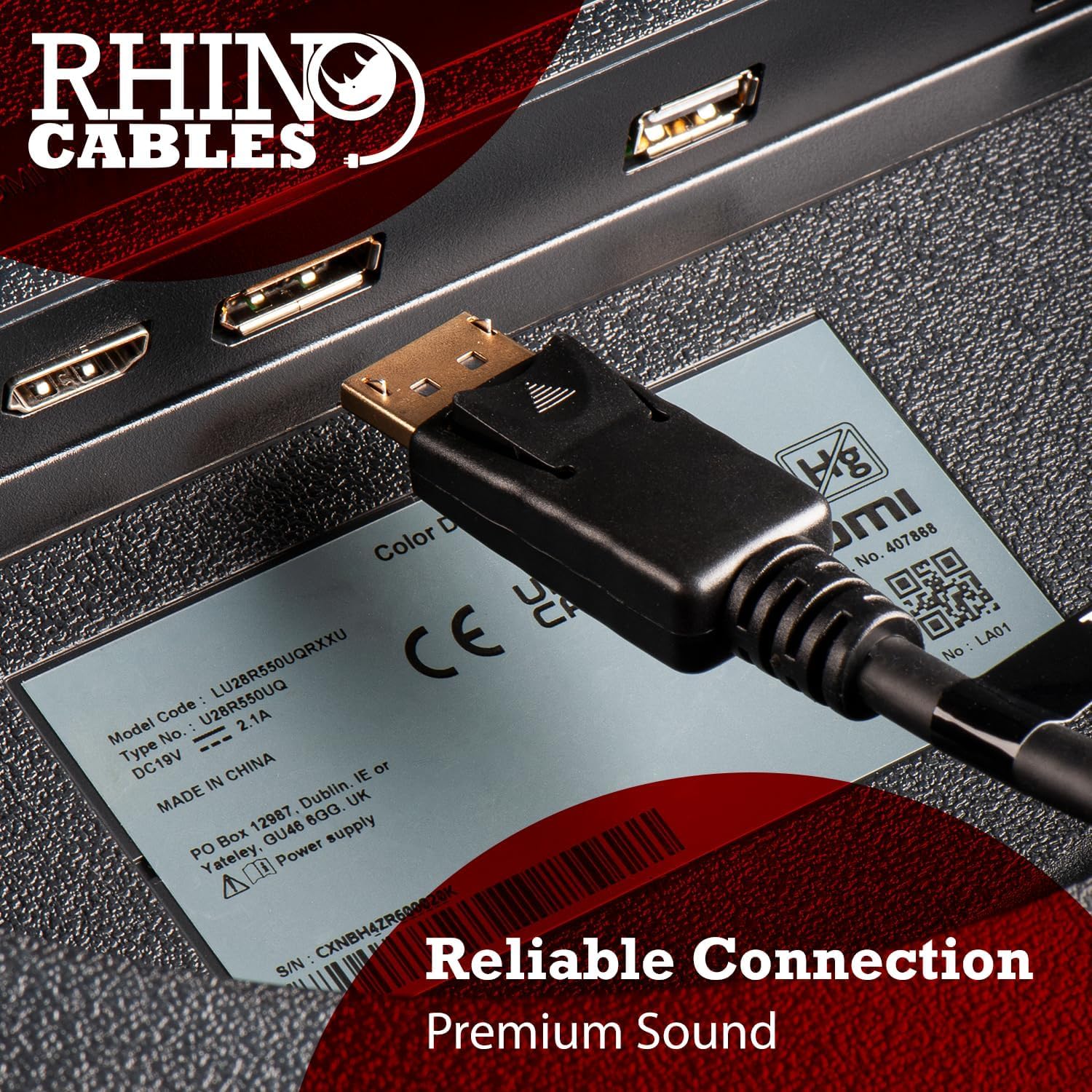 rhinocables Display Port to Displayport Cable, DP to DP cable with Secure Gold-plated Locking Connectors, Standard Lead for Gaming Monitor, HDTV, PC, and Graphics Card (1m)