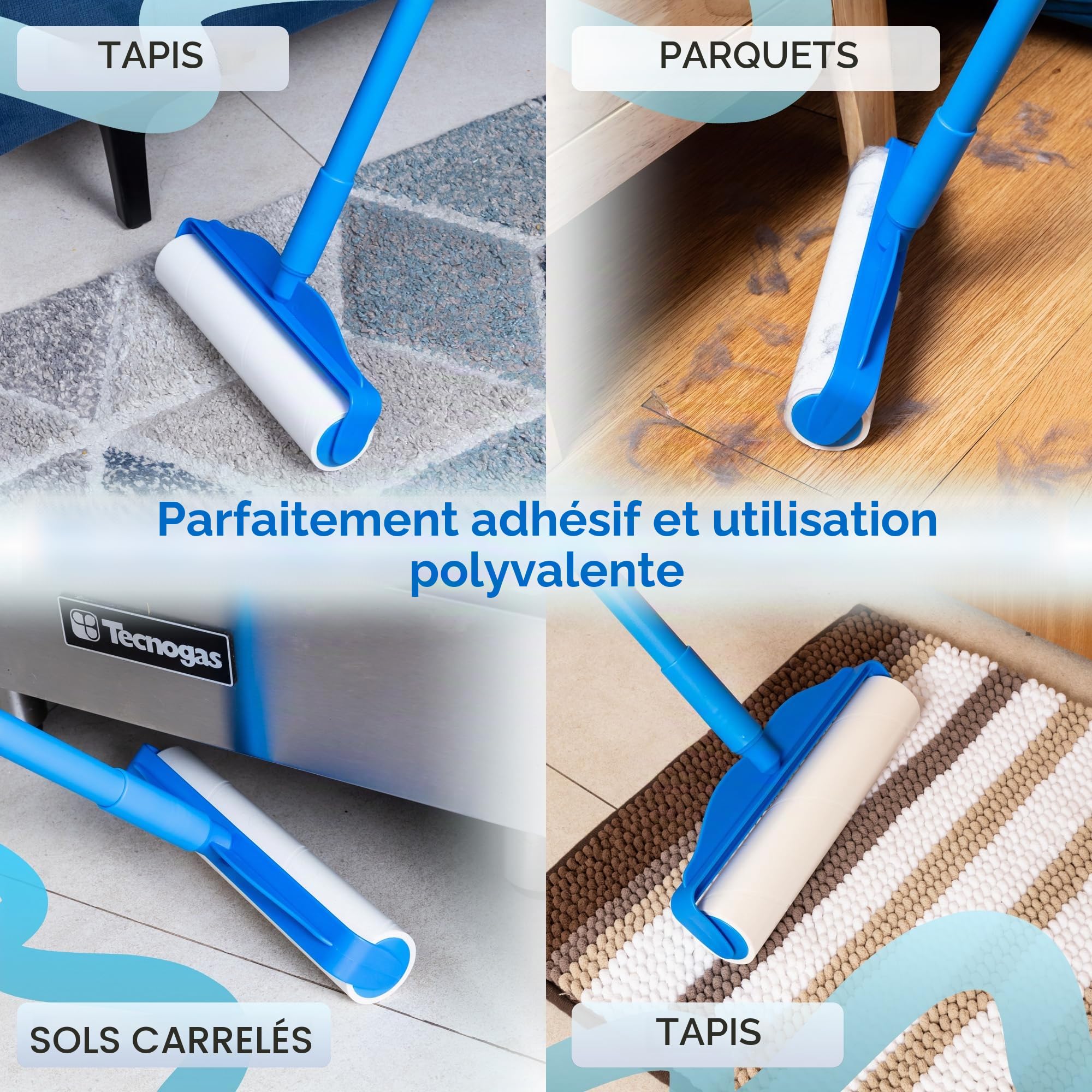 PetLovers Grand Rouleau anti-peluches avec 3 recharges – 360 feuilles au total pour lutter contre les poils d'animaux de compagnie, rouleau extra grand pour sol et moquette pour les maisons avec