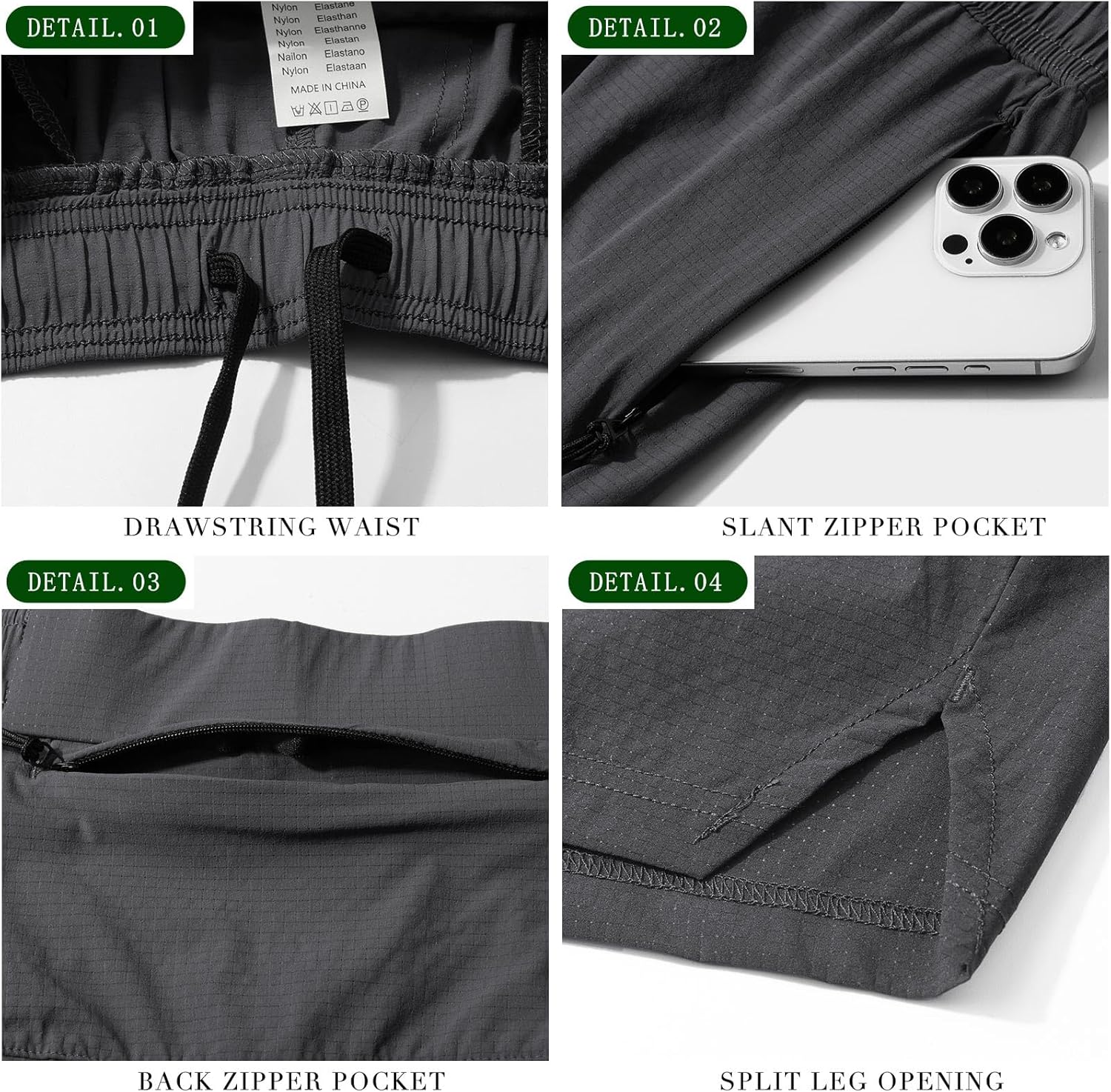 Surenow Men's Athletic Running Shorts Workout Gym Shorts Quick Dry Lightweight Basketball Tennis Shorts with Zipper Pockets - Image 3