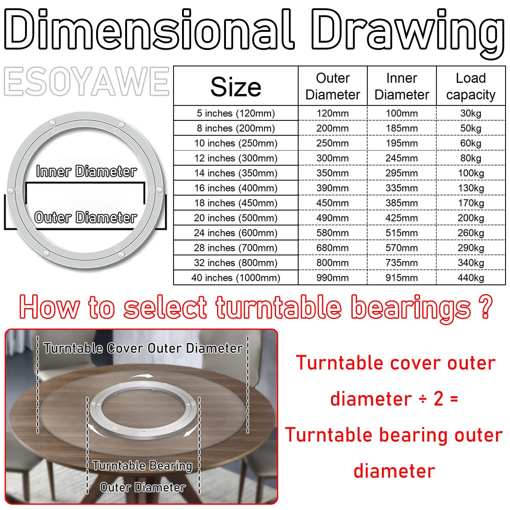 Centro Tavola Girevole Giradischi (lazy Susan) In Metallo, Capacità 300 Libbre - Per Mobili, Ripiani, Basi Girevoli Fai-da-te Giradischi Per Tavoli Mobili Pesanti - Foto 8