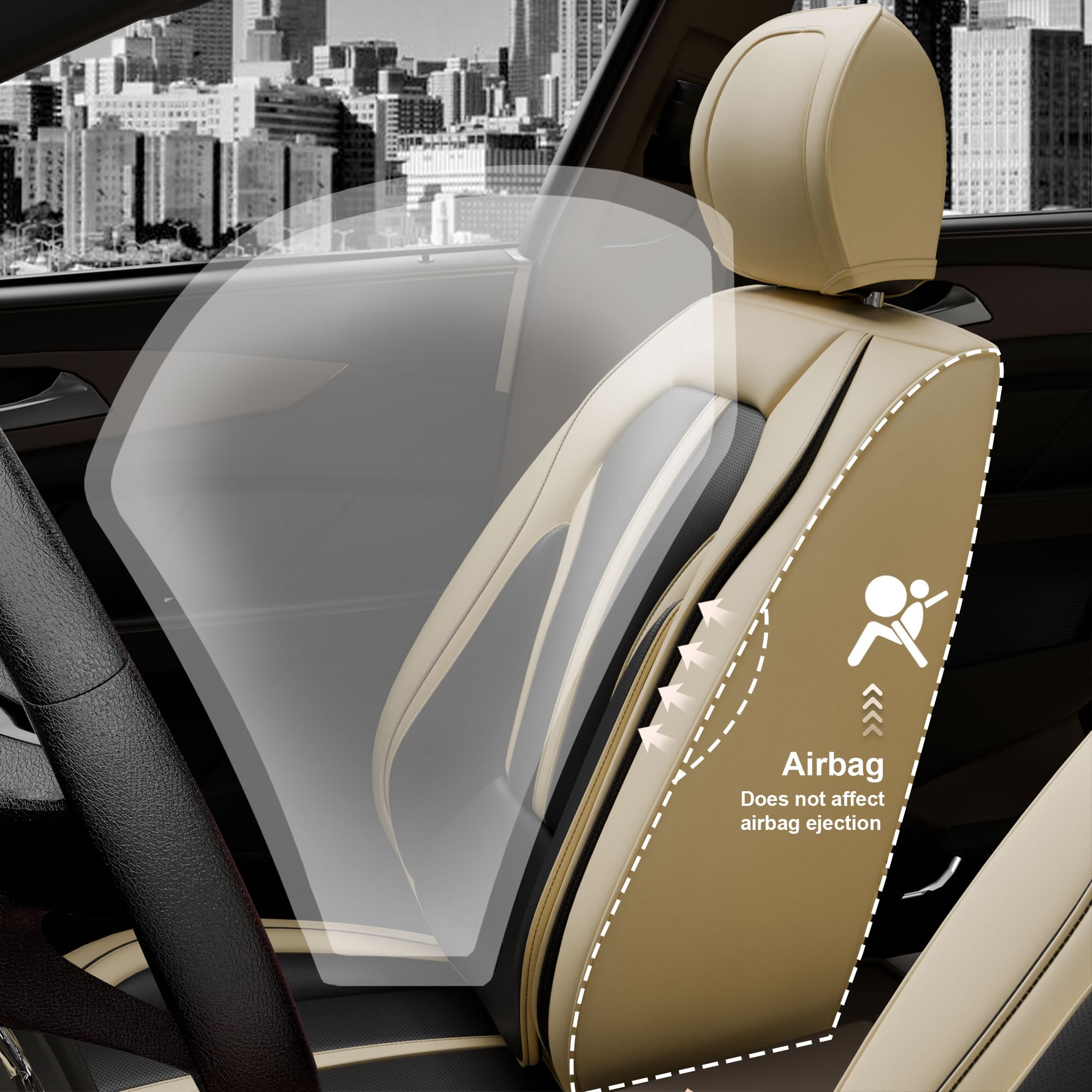 ASLONG 5PCS H7 Front and Back Car Seat Covers Auto Interior Accessories with Water Proof Nappa Leather for — view 6